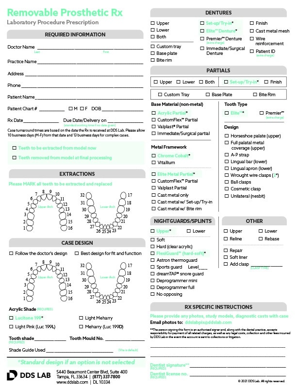 Dental Lab Slip Templates | Rx Forms | DDS Lab